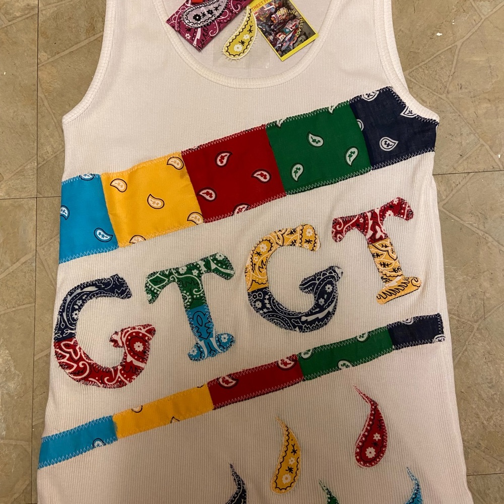 GENUINE THREADZ WHITE TANK TOP WITH BANDANNA   M L
